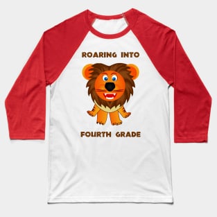 Roaring Into Fourth Grade (Cartoon Lion) Baseball T-Shirt